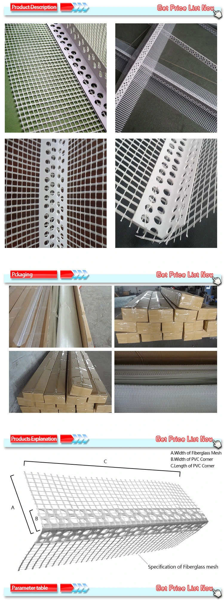 Rigid PVC Wall Angle Bead with Fiberglass Mesh for Building